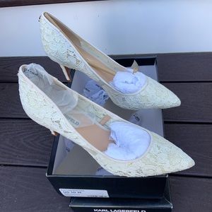 Karl Lagerfeld off white lace heels